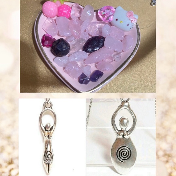 goddess fertility charm necklace small/ large silver tone diety spiral w stones - Picture 6 of 13